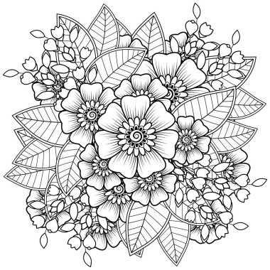 Mehndi 'nin kına, mehndi, dövme, dekorasyon çiçeği. Etnik doğu tarzında dekoratif bir süs. Karalama süsü. El çizimi çizimi çizimi. boyama kitabı sayfası.