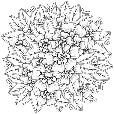 Mehndi 'nin kına, mehndi, dövme, dekorasyon çiçeği. Etnik doğu tarzında dekoratif bir süs. Karalama süsü. El çizimi çizimi çizimi. boyama kitabı sayfası.