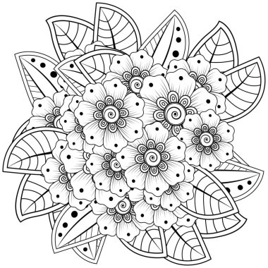 Mehndi 'nin kına, mehndi, dövme, dekorasyon çiçeği. Etnik doğu tarzında dekoratif bir süs. Karalama süsü. El çizimi çizimi çizimi. boyama kitabı sayfası.