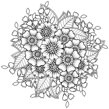 Mehndi 'nin kına, mehndi, dövme, dekorasyon çiçeği. Etnik doğu tarzında dekoratif bir süs. Karalama süsü. El çizimi çizimi çizimi. boyama kitabı sayfası.
