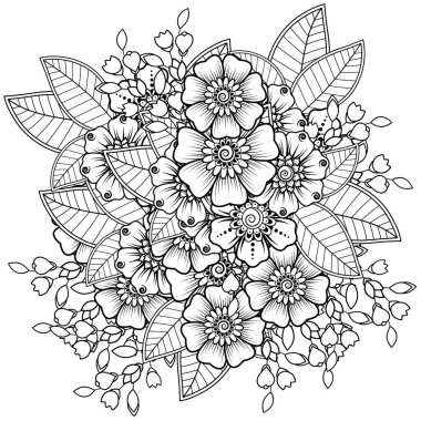 Mehndi 'nin kına, mehndi, dövme, dekorasyon çiçeği. Etnik doğu tarzında dekoratif bir süs. Karalama süsü. El çizimi çizimi çizimi. boyama kitabı sayfası.