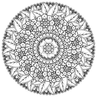 Mehndi 'nin kına, mehndi, dövme, dekorasyon çiçeği. Etnik doğu tarzında dekoratif bir süs. Karalama süsü. El çizimi çizimi çizimi. boyama kitabı sayfası.