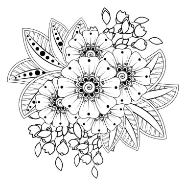 Mehndi 'nin kına, mehndi, dövme, dekorasyon çiçeği. Etnik doğu tarzında dekoratif bir süs. Karalama süsü. El çizimi çizimi çizimi. boyama kitabı sayfası.