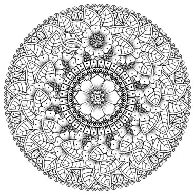 Mehndi 'nin kına, mehndi, dövme, dekorasyon çiçeği. Etnik doğu tarzında dekoratif bir süs. Karalama süsü. El çizimi çizimi çizimi. boyama kitabı sayfası.