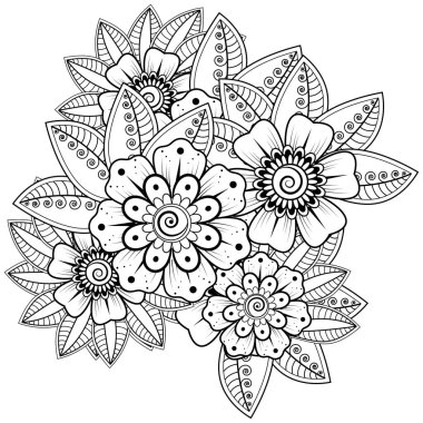 Mehndi 'nin kına, mehndi, dövme, dekorasyon çiçeği. Etnik doğu tarzında dekoratif bir süs. Karalama süsü. El çizimi çizimi çizimi. boyama kitabı sayfası.