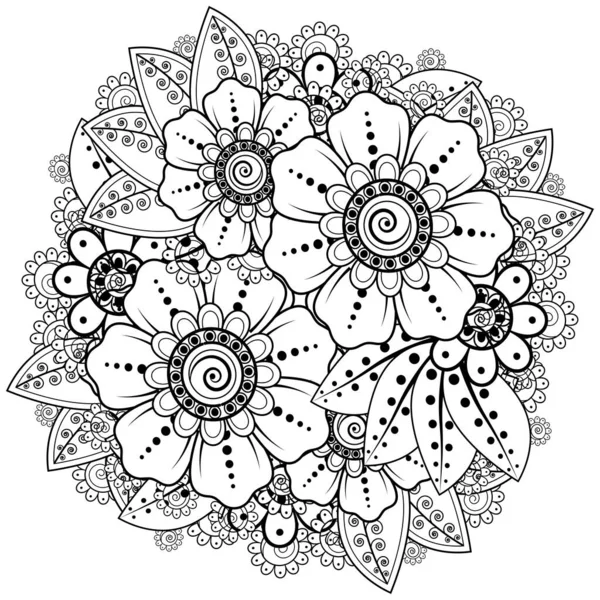 Mehndi 'nin kına, mehndi, dövme, dekorasyon çiçeği. Etnik doğu tarzında dekoratif bir süs. Karalama süsü. El çizimi çizimi çizimi. boyama kitabı sayfası.