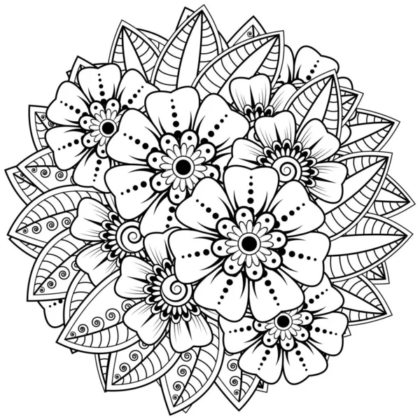 Mehndi 'nin kına, mehndi, dövme, dekorasyon çiçeği. Etnik doğu tarzında dekoratif bir süs. Karalama süsü. El çizimi çizimi çizimi. boyama kitabı sayfası.