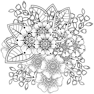 Mehndi 'nin kına, mehndi, dövme, dekorasyon çiçeği. Etnik doğu tarzında dekoratif bir süs. Karalama süsü. El çizimi çizimi çizimi. boyama kitabı sayfası.