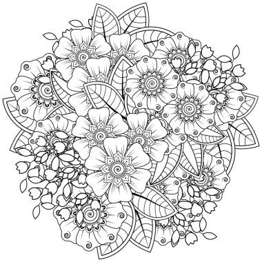 Mehndi 'nin kına, mehndi, dövme, dekorasyon çiçeği. Etnik doğu tarzında dekoratif bir süs. Karalama süsü. El çizimi çizimi çizimi. boyama kitabı sayfası.