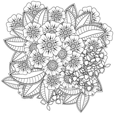 Mehndi 'nin kına, mehndi, dövme, dekorasyon çiçeği. Etnik doğu tarzında dekoratif bir süs. Karalama süsü. El çizimi çizimi çizimi. boyama kitabı sayfası.