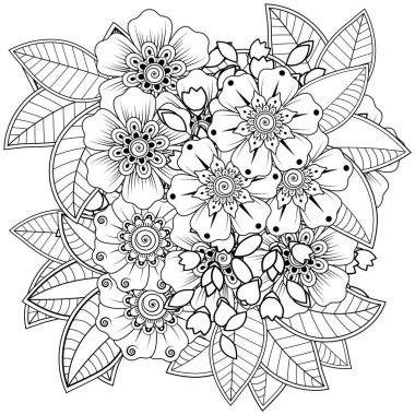 Mehndi 'nin kına, mehndi, dövme, dekorasyon çiçeği. Etnik doğu tarzında dekoratif bir süs. Karalama süsü. El çizimi çizimi çizimi. boyama kitabı sayfası.