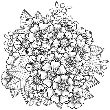 Mehndi 'nin kına, mehndi, dövme, dekorasyon çiçeği. Etnik doğu tarzında dekoratif bir süs. Karalama süsü. El çizimi çizimi çizimi. boyama kitabı sayfası.