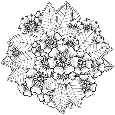 Mehndi 'nin kına, mehndi, dövme, dekorasyon çiçeği. Etnik doğu tarzında dekoratif bir süs. Karalama süsü. El çizimi çizimi çizimi. boyama kitabı sayfası.