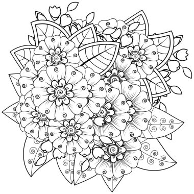 Mehndi çiçek süslemesi. Etnik doğu tarzında dekoratif bir süs. renklendirme sayfası.