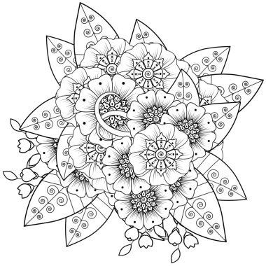 Mehndi çiçek süslemesi. Hint usulü. Karalama süsü. El çizimi çizimi çizimi. boyama kitabı sayfası.