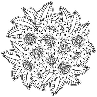 Mehndi çiçek süslemesi. Hint usulü. Karalama süsü. El çizimi çizimi çizimi. boyama kitabı sayfası.