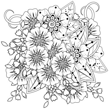Mehndi çiçek süslemesi. Hint usulü. Karalama süsü. El çizimi çizimi çizimi. boyama kitabı sayfası.