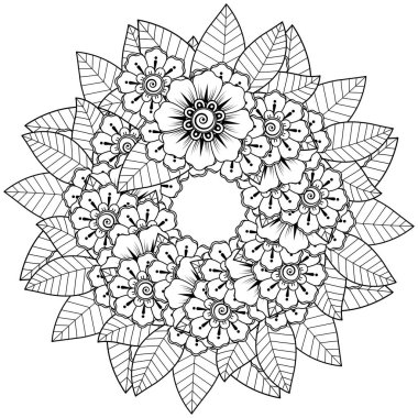 Mehndi çiçek süslemesi. Hint usulü. Karalama süsü. El çizimi çizimi çizimi. boyama kitabı sayfası.