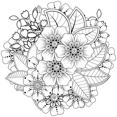 Mehndi çiçek süslemesi. Hint usulü. Karalama süsü. El çizimi çizimi çizimi. boyama kitabı sayfası.