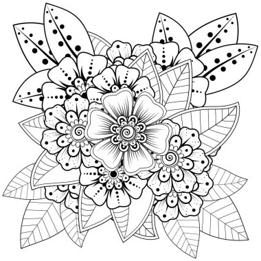 Mehndi çiçek süslemesi. Hint usulü. Karalama süsü. El çizimi çizimi çizimi. boyama kitabı sayfası.