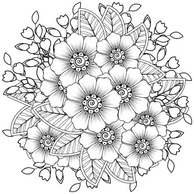 Mehndi çiçek süslemesi. Hint usulü. Karalama süsü. El çizimi çizimi çizimi. boyama kitabı sayfası.