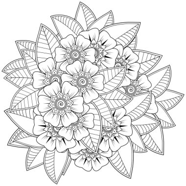 Mehndi 'nin kına, mehndi, dövme, dekorasyon çiçeği. Etnik doğu tarzında dekoratif bir süs. Karalama süsü. El çizimi çizimi çizimi. boyama kitabı sayfası.