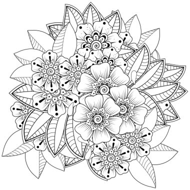 Mehndi 'nin kına, mehndi, dövme, dekorasyon çiçeği. Etnik doğu tarzında dekoratif bir süs. Karalama süsü. El çizimi çizimi çizimi. boyama kitabı sayfası.