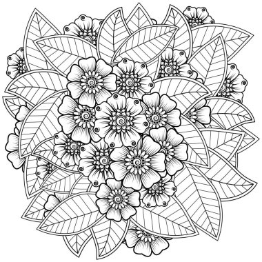 Mehndi çiçek süslemesi. Hint usulü. Karalama süsü. El çizimi çizimi çizimi. boyama kitabı sayfası.