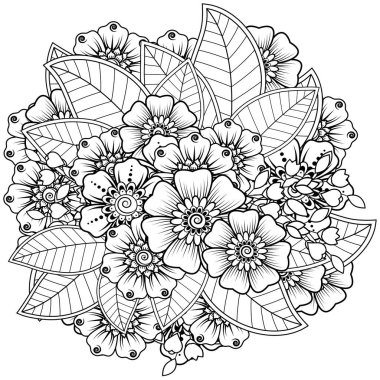 Mehndi çiçek süslemesi. Hint usulü. Karalama süsü. El çizimi çizimi çizimi. boyama kitabı sayfası.