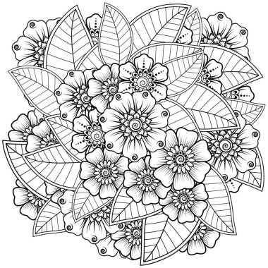 Mehndi çiçek süslemesi. Hint usulü. Karalama süsü. El çizimi çizimi çizimi. boyama kitabı sayfası.