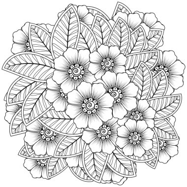 Mehndi çiçek süslemesi. Hint usulü. Karalama süsü. El çizimi çizimi çizimi. boyama kitabı sayfası.