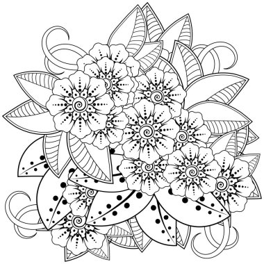 Mehndi çiçek süslemesi. Hint usulü. Karalama süsü. El çizimi çizimi çizimi. boyama kitabı sayfası.