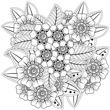 Mehndi 'nin kına, mehndi, dövme, dekorasyon çiçeği. Etnik doğu tarzında dekoratif bir süs. Karalama süsü. El çizimi çizimi çizimi. boyama kitabı sayfası.