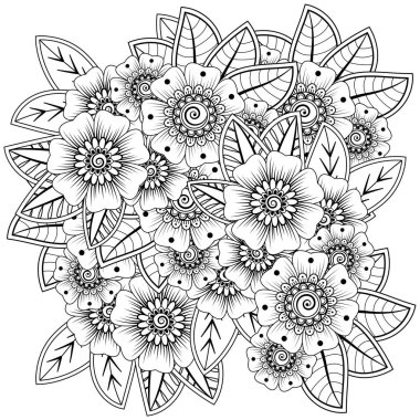 Mehndi 'nin kına, mehndi, dövme, dekorasyon çiçeği. Etnik doğu tarzında dekoratif bir süs. Karalama süsü. El çizimi çizimi çizimi. boyama kitabı sayfası.