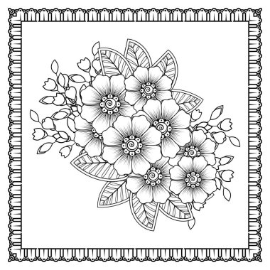 Mehndi 'nin kına, mehndi, dövme, dekorasyon çiçeği. Etnik doğu tarzında dekoratif bir süs. Karalama süsü. El çizimi çizimi çizimi. boyama kitabı sayfası.