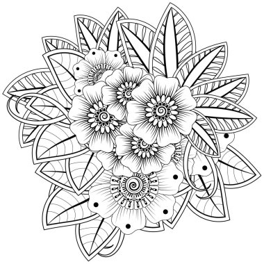 Mehndi 'nin kına, mehndi, dövme, dekorasyon çiçeği. Etnik doğu tarzında dekoratif bir süs. Karalama süsü. El çizimi çizimi çizimi. boyama kitabı sayfası.