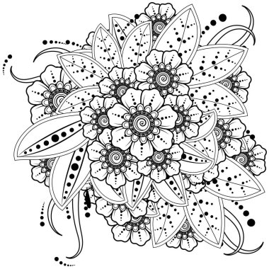 Mehndi 'nin kına, mehndi, dövme, dekorasyon çiçeği. Etnik doğu tarzında dekoratif bir süs. Karalama süsü. El çizimi çizimi çizimi. boyama kitabı sayfası.