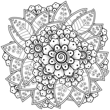 Mehndi 'nin kına, mehndi, dövme, dekorasyon çiçeği. Etnik doğu tarzında dekoratif bir süs. Karalama süsü. El çizimi çizimi çizimi. boyama kitabı sayfası.