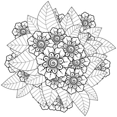 Mehndi 'nin kına, mehndi, dövme, dekorasyon çiçeği. Etnik doğu tarzında dekoratif bir süs. Karalama süsü. El çizimi çizimi çizimi. boyama kitabı sayfası.