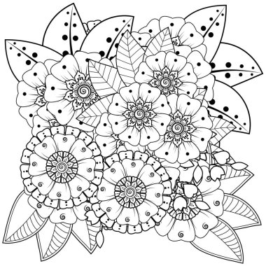 Mehndi 'nin kına, mehndi, dövme, dekorasyon çiçeği. Etnik doğu tarzında dekoratif bir süs. Karalama süsü. El çizimi çizimi çizimi. boyama kitabı sayfası.