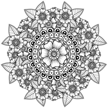 Mehndi 'nin kına, mehndi, dövme, dekorasyon çiçeği. Etnik doğu tarzında dekoratif bir süs. Karalama süsü. El çizimi çizimi çizimi. boyama kitabı sayfası.