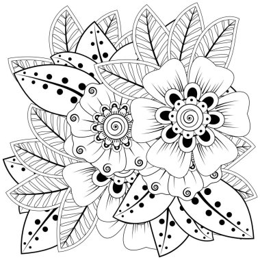 Mehndi 'nin kına, mehndi, dövme, dekorasyon çiçeği. Etnik doğu tarzında dekoratif bir süs. Karalama süsü. El çizimi çizimi çizimi. boyama kitabı sayfası.