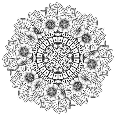 Mehndi 'nin kına, mehndi, dövme, dekorasyon çiçeği. Etnik doğu tarzında dekoratif bir süs. Karalama süsü. El çizimi çizimi çizimi. boyama kitabı sayfası.