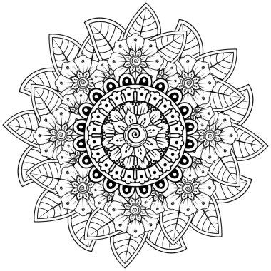 Mehndi 'nin kına, mehndi, dövme, dekorasyon çiçeği. Etnik doğu tarzında dekoratif bir süs. Karalama süsü. El çizimi çizimi çizimi. boyama kitabı sayfası.