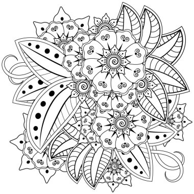Mehndi 'nin kına, mehndi, dövme, dekorasyon çiçeği. Etnik doğu tarzında dekoratif bir süs. Karalama süsü. El çizimi çizimi çizimi. boyama kitabı sayfası.