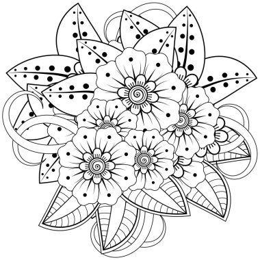 Mehndi 'nin kına, mehndi, dövme, dekorasyon çiçeği. Etnik doğu tarzında dekoratif bir süs. Karalama süsü. El çizimi çizimi çizimi. boyama kitabı sayfası.