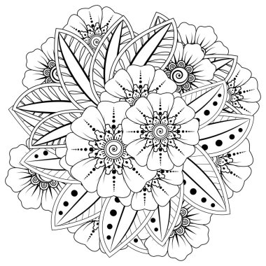 Mehndi 'nin kına, mehndi, dövme, dekorasyon çiçeği. Etnik doğu tarzında dekoratif bir süs. Karalama süsü. El çizimi çizimi çizimi. boyama kitabı sayfası.