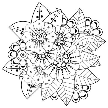 Mehndi 'nin kına, mehndi, dövme, dekorasyon çiçeği. Etnik doğu tarzında dekoratif bir süs. Karalama süsü. El çizimi çizimi çizimi. boyama kitabı sayfası.