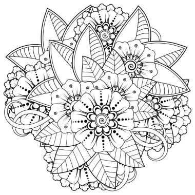 Mehndi 'nin kına, mehndi, dövme, dekorasyon çiçeği. Etnik doğu tarzında dekoratif bir süs. Karalama süsü. El çizimi çizimi çizimi. boyama kitabı sayfası.