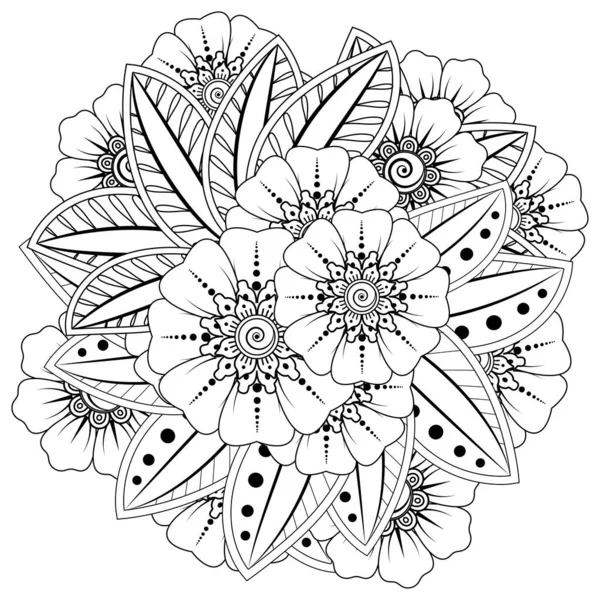 Mehndi 'nin kına, mehndi, dövme, dekorasyon çiçeği. Etnik doğu tarzında dekoratif bir süs. Karalama süsü. El çizimi çizimi çizimi. boyama kitabı sayfası.